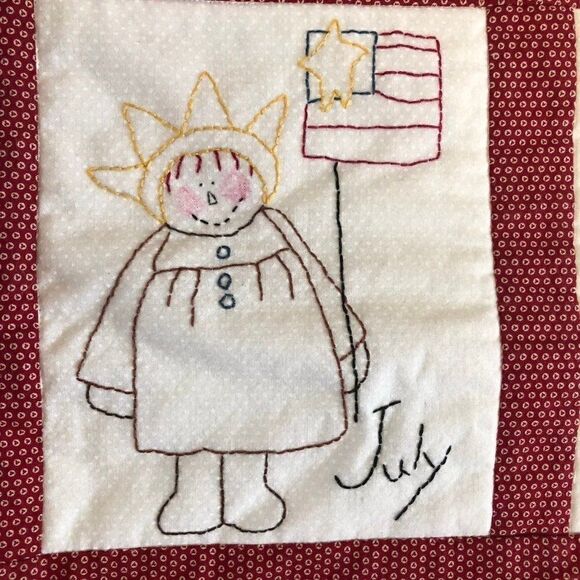 Handmade Kids Quilt 12 Months Embroidery Calendar Vintage Theme - Picture 4 of 8